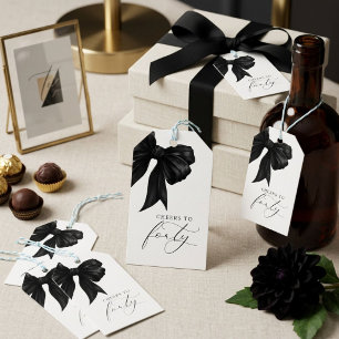 Elegant Black Bow Cheers to Forty Gift Tags