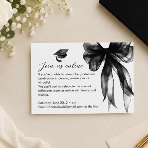 Elegant Black Bow Coquette Graduation Party Enclosure Card