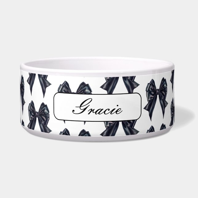 Elegant Black Bow Dog Bowl (Front)