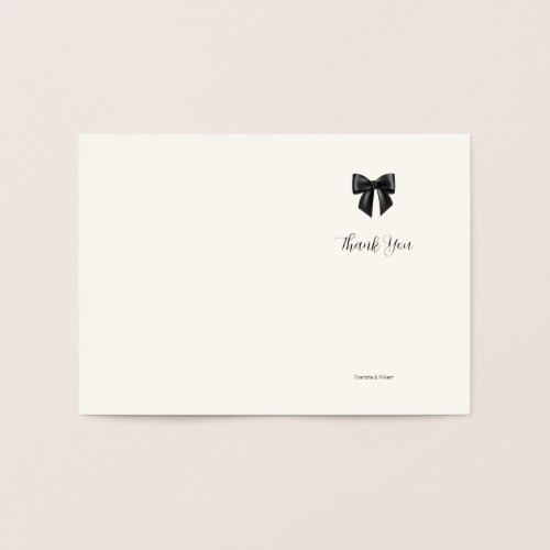 Elegant Black Bow Gold Foil Wedding Thank You Card