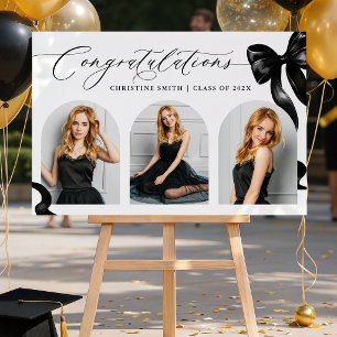 Elegant Black Bow Grad Party 3 Photos Sign