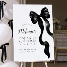 Elegant Black Bow Grad Party Welcome Sign