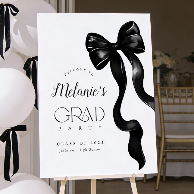 Elegant Black Bow Grad Party Welcome Sign (Creator Uploaded)