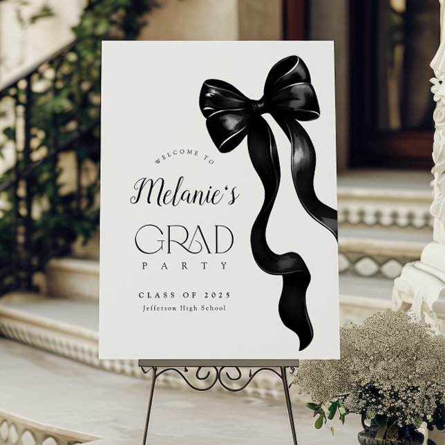 Elegant Black Bow Grad Party Welcome Sign (Creator Uploaded)