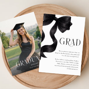 Elegant Black Bow Graduate Photo Graduation Announcement