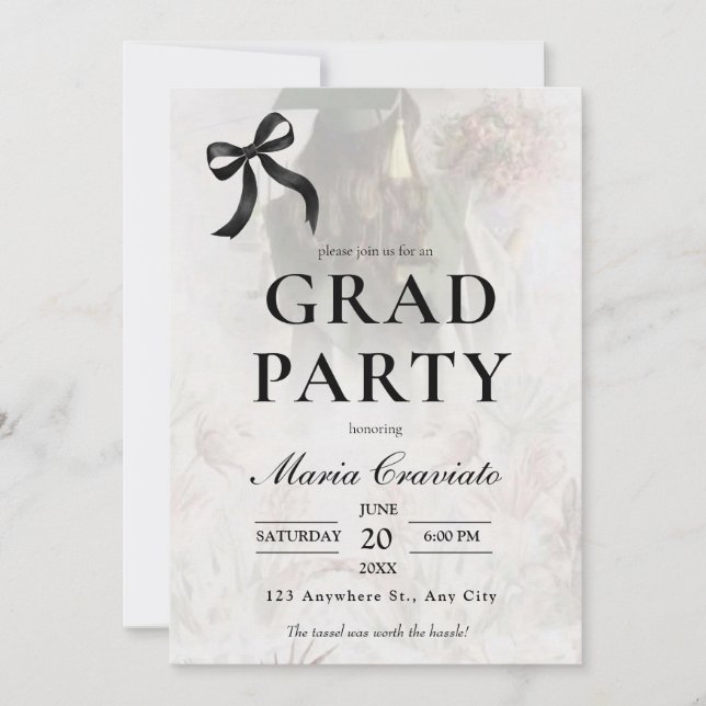 Elegant Black Bow Graduation Party Invitation (Front)