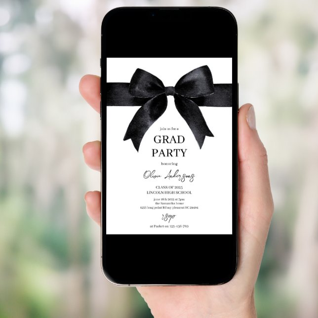 Elegant Black Bow Graduation Party  Invitation (Front Digital)