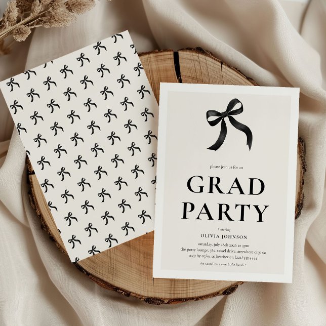 Elegant Black Bow Graduation Party Invitation (Creator Uploaded)