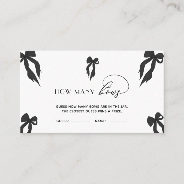 Elegant Black Bow Guess How Many Bows Game  Enclosure Card (Front)