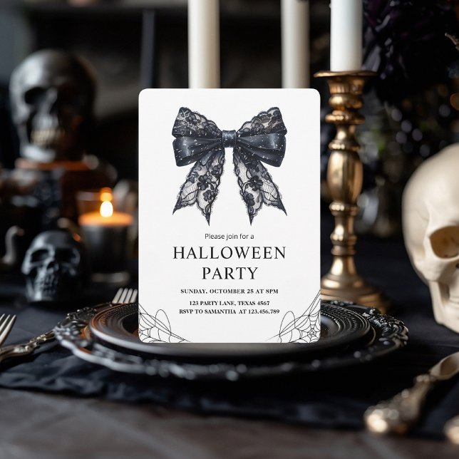Elegant Black Bow Halloween Party  Holiday Card (Creator Uploaded)