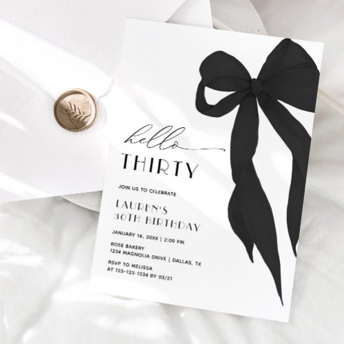 Elegant Black Bow Hello Thirty 30th Birthday