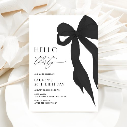 Elegant Black Bow Hello Thirty 30th Birthday