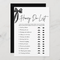 Elegant Black Bow Honey Do List Bridal Shower Game