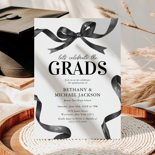 Elegant Black Bow Joint Graduation Party Invitation (Creator Uploaded)