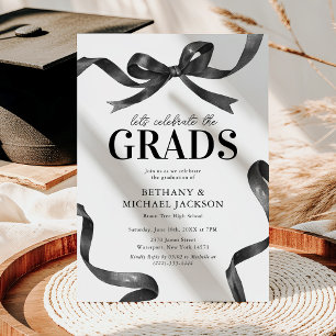 Elegant Black Bow Joint Graduation Party Invitation