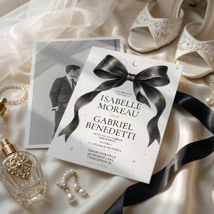 Elegant Black Bow Minimalist Wedding  Invitation