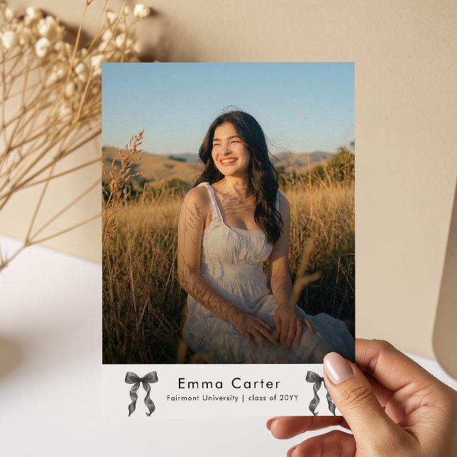 Elegant Black Bow Photo Graduation Invitation Postcard (Creator Uploaded)