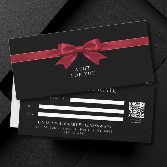 Elegant Black Bow QR Code Gift Certificate (Elegant Black Red Bow QR Code Gift Certificate)