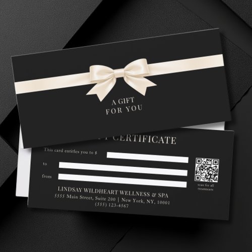 Elegant Black Bow QR Code Gift Certificate