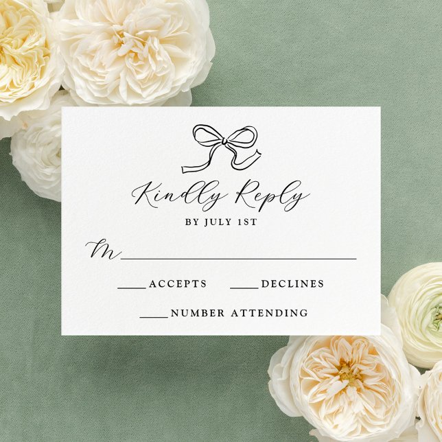 Elegant Black Bow Wedding RSVP Card (Creator Uploaded)