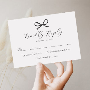 Elegant Black Bow Wedding RSVP Card
