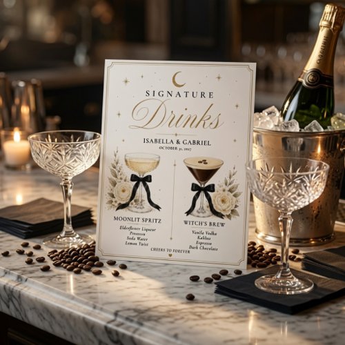 Elegant Black Bow Wedding Signature Drinks Sign