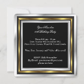Elegant Black Bowtie Gold Silver Birthday Party Invitation (Back)