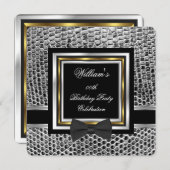 Elegant Black Bowtie Gold Silver Birthday Party Invitation (Front/Back)