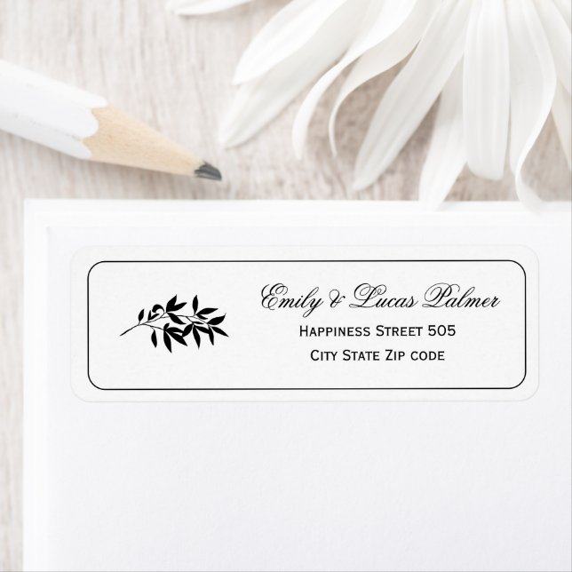 Elegant black branch and border formal wedding label (Insitu)