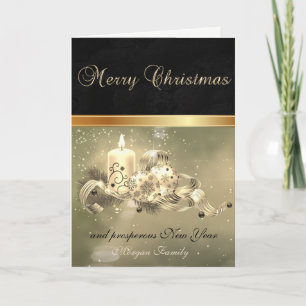 Elegant  Black,Branch Balls Candle Holiday Card