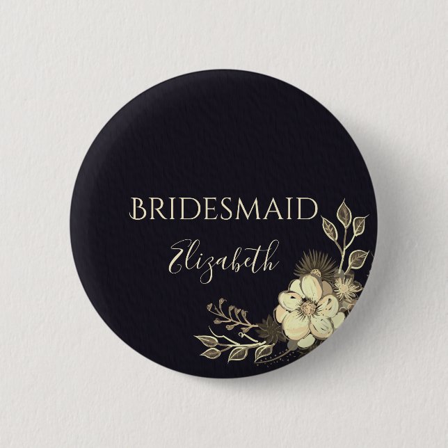 Elegant Black Bridesmaid Button (Front)
