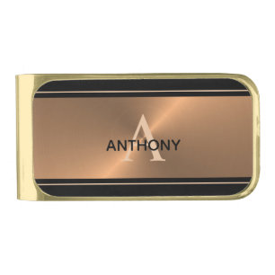 Elegant Black Bronze Monogram Name Gold Finish Money Clip