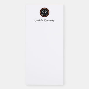 Elegant Black Brown Circle Border Mix Monogram Magnetic Notepad