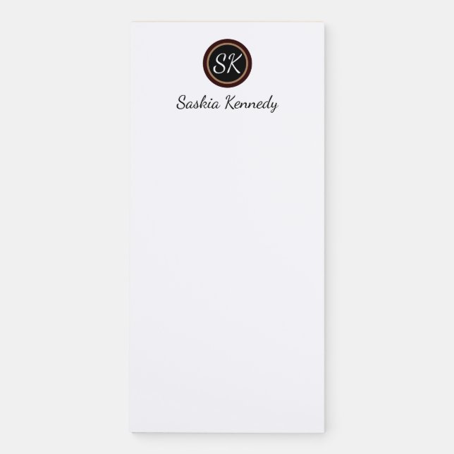 Elegant Black Brown Circle Border Mix Monogram Magnetic Notepad (Front)