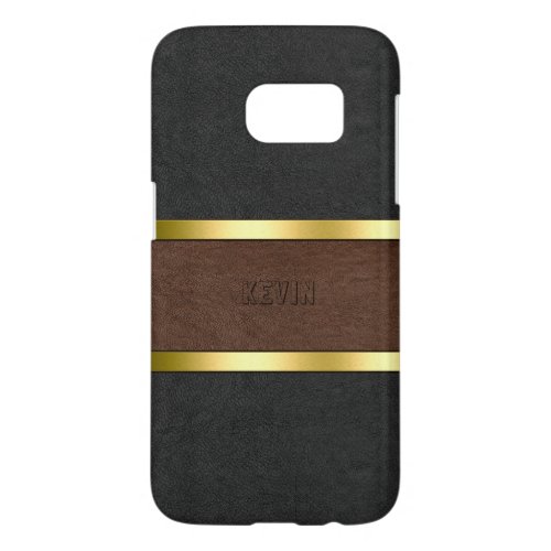 Elegant Black  Brown Leather Gold Accents Samsung Galaxy S7 Case