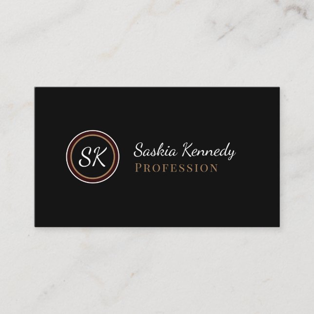 Elegant Black Brown Mix Professional Monogram Business Card (Front)