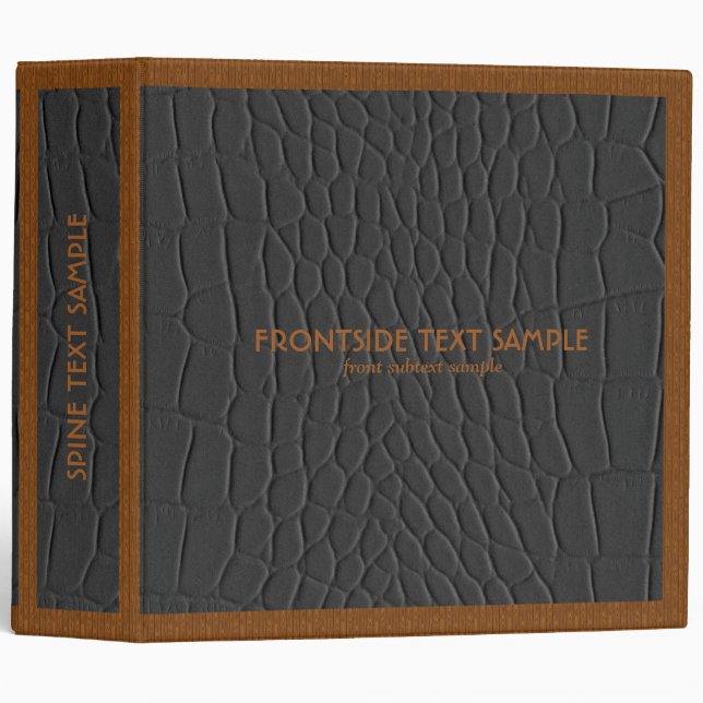 Elegant Black & Brown Natural Leather Look 3 Ring Binder (Front/Spine)