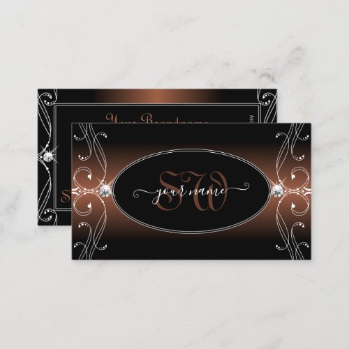 Elegant Black Brown Ornate Sparkle Jewels Initials Business Card