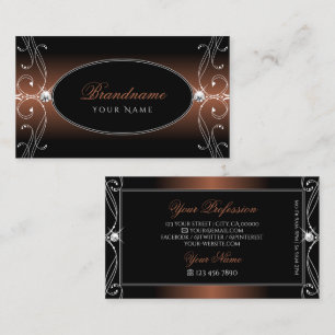 Elegant Black Brown Ornate Sparkle Jewels Stylish Business Card