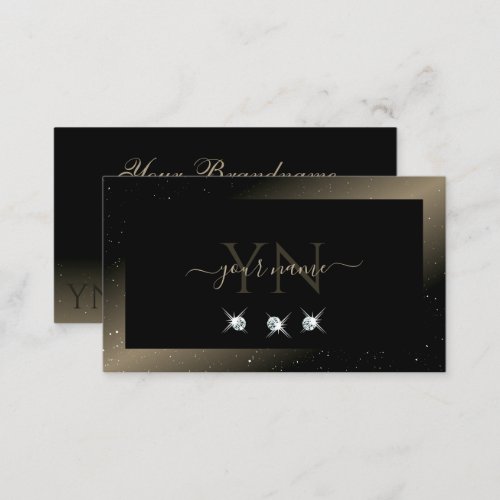 Elegant Black Brown Sparkling Diamonds Monogram Business Card