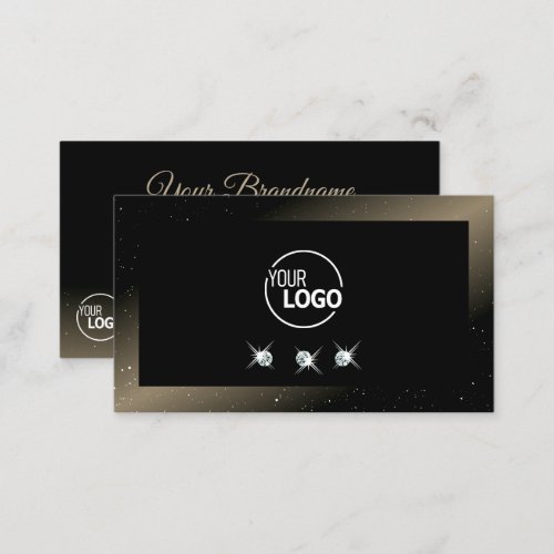 Elegant Black Brown Sparkling Diamonds with Logo Business Card