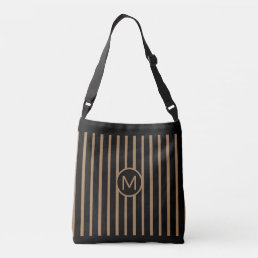 Elegant Black &amp; Brown Vertical Striped Crossbody Bag