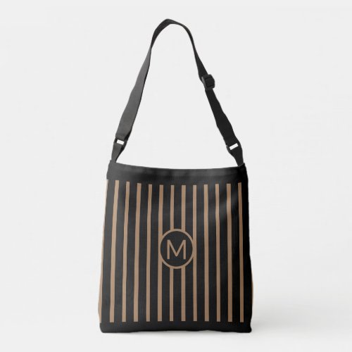 Elegant Black  Brown Vertical Striped Crossbody Bag