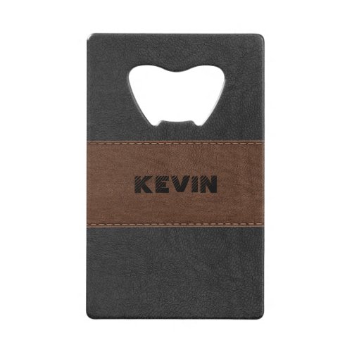 Elegant Black  Brown Vintage Leather Credit Card Bottle Opener