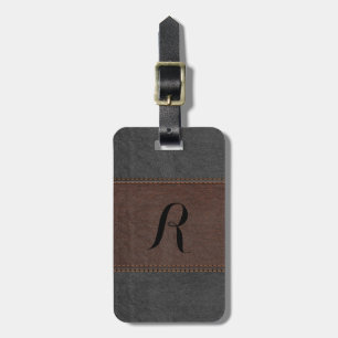 Elegant Black & Brown Vintage Leather Luggage Tag