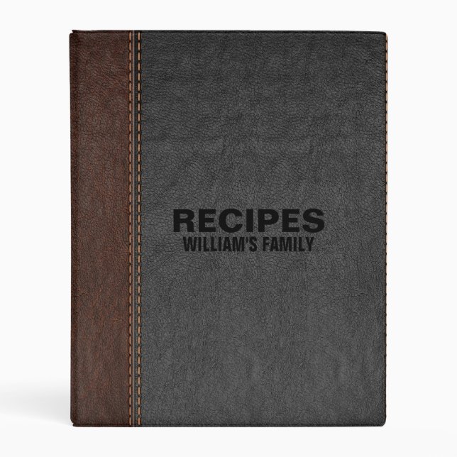 Elegant Black & Brown Vintage Stitched Leather Mini Binder (Front)
