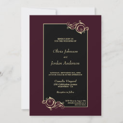 Elegant Black Burgundy Gold Wedding Invitation | Zazzle