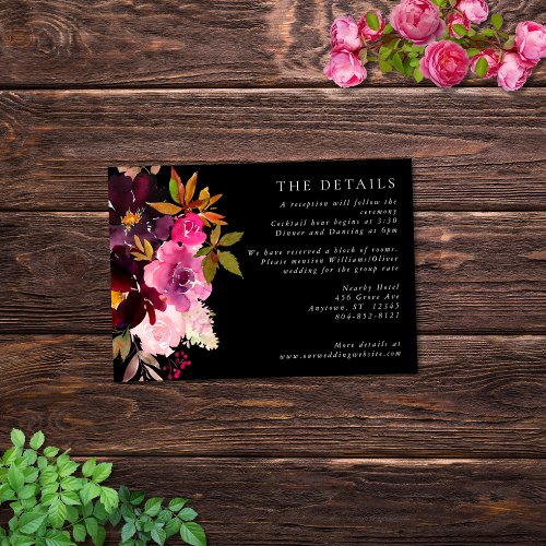 Elegant Black Burgundy Pink Floral Frame Enclosure Card