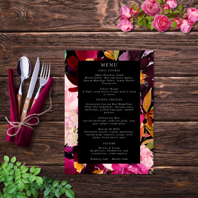 Elegant Black Burgundy Pink Floral Frame Menu (Creator Uploaded)