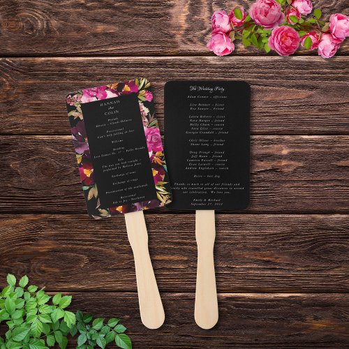 Elegant Black Burgundy Pink Floral Frame Program Hand Fan